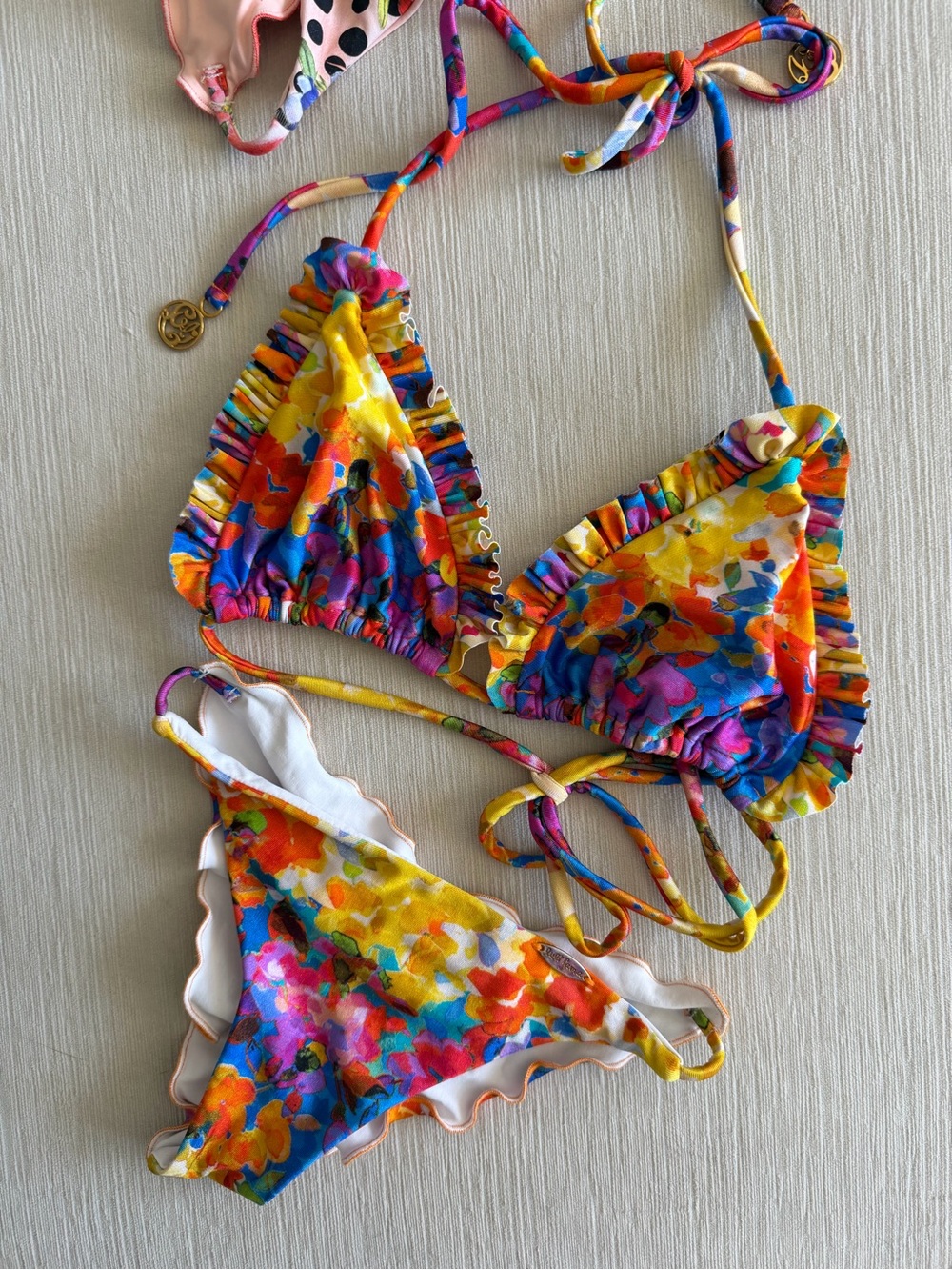 Luli Fama floral rainbow bikini XS set